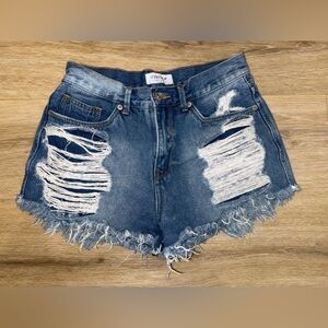 JUSTUSA Distressed 100% cotton Cutoff Jean Shorts Small S Frayed Hem Festival